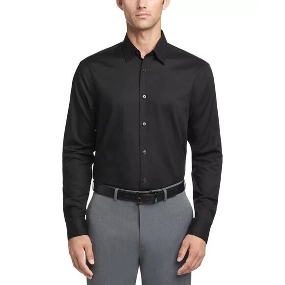 NWOT Calvin Klein Men's M Black Button down Dress Shirt Regular Fit - Picture 1 of 9